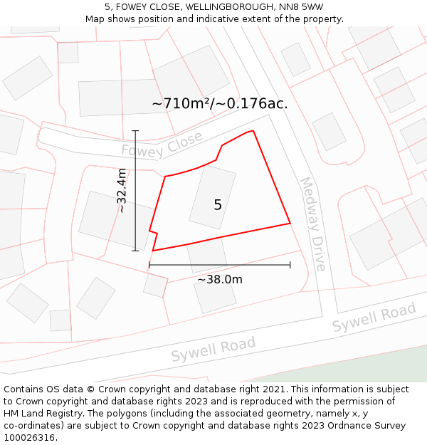 5, FOWEY CLOSE, WELLINGBOROUGH, NN8 5WW: Plot and title map