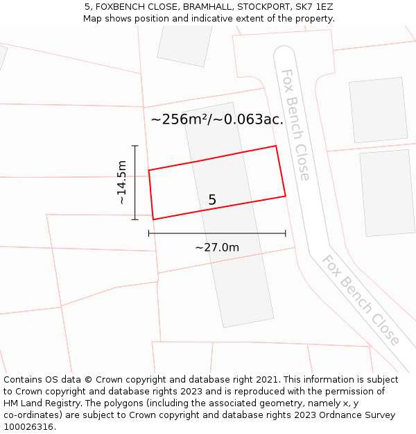 5, FOXBENCH CLOSE, BRAMHALL, STOCKPORT, SK7 1EZ: Plot and title map