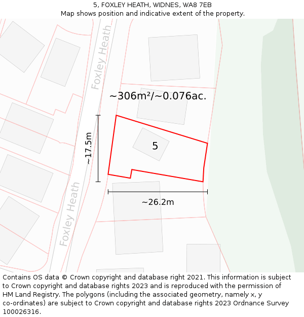 5, FOXLEY HEATH, WIDNES, WA8 7EB: Plot and title map