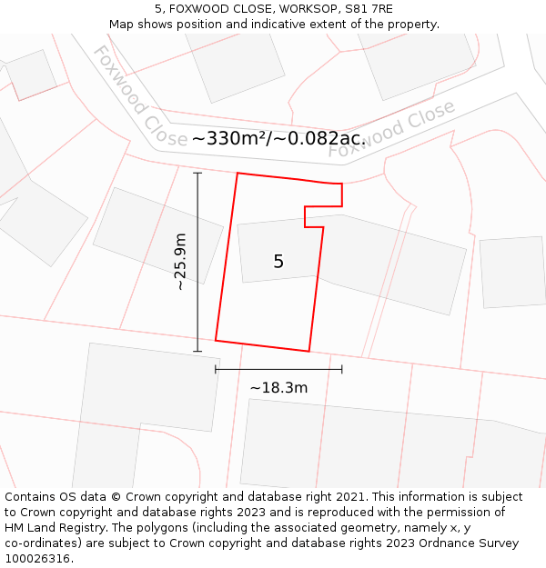 5, FOXWOOD CLOSE, WORKSOP, S81 7RE: Plot and title map