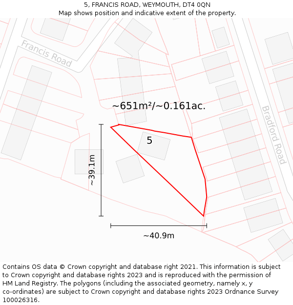 5, FRANCIS ROAD, WEYMOUTH, DT4 0QN: Plot and title map