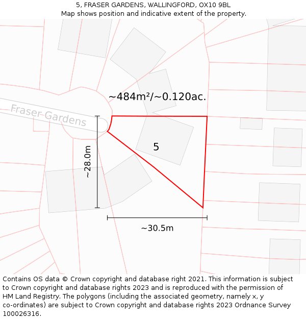 5, FRASER GARDENS, WALLINGFORD, OX10 9BL: Plot and title map