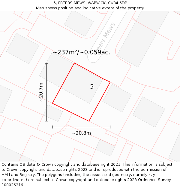 5, FREERS MEWS, WARWICK, CV34 6DP: Plot and title map