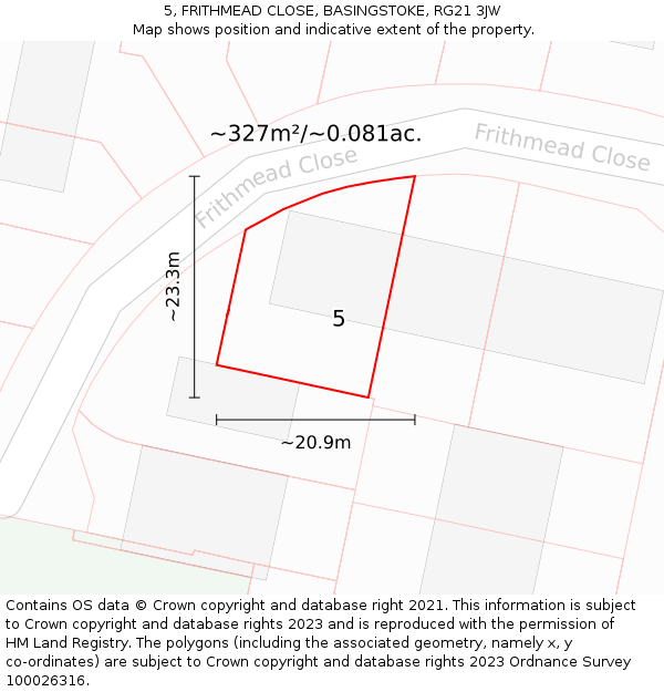 5, FRITHMEAD CLOSE, BASINGSTOKE, RG21 3JW: Plot and title map