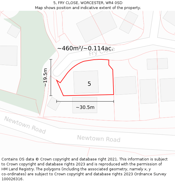 5, FRY CLOSE, WORCESTER, WR4 0SD: Plot and title map