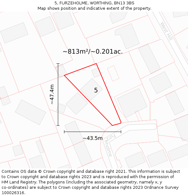 5, FURZEHOLME, WORTHING, BN13 3BS: Plot and title map