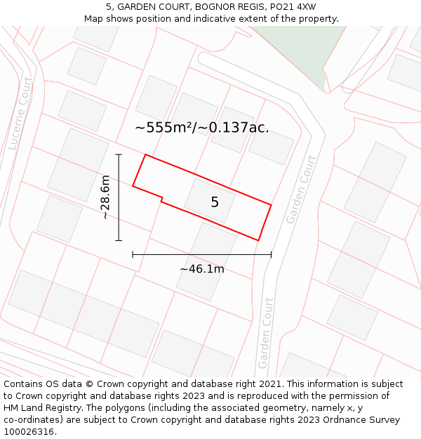 5, GARDEN COURT, BOGNOR REGIS, PO21 4XW: Plot and title map