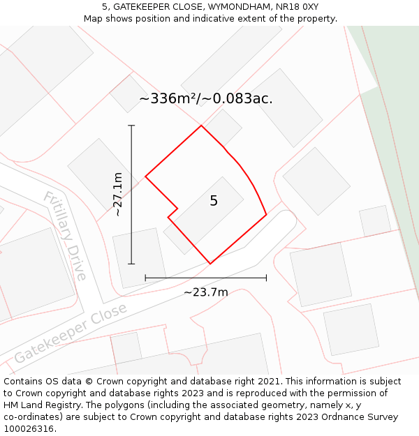 5, GATEKEEPER CLOSE, WYMONDHAM, NR18 0XY: Plot and title map