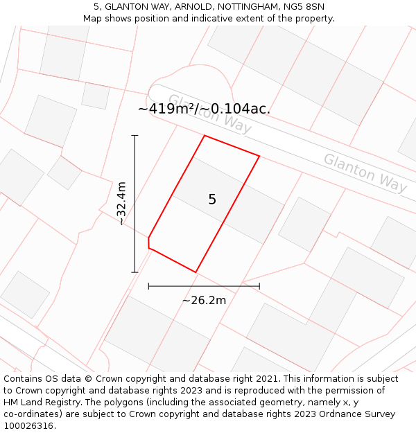 5, GLANTON WAY, ARNOLD, NOTTINGHAM, NG5 8SN: Plot and title map