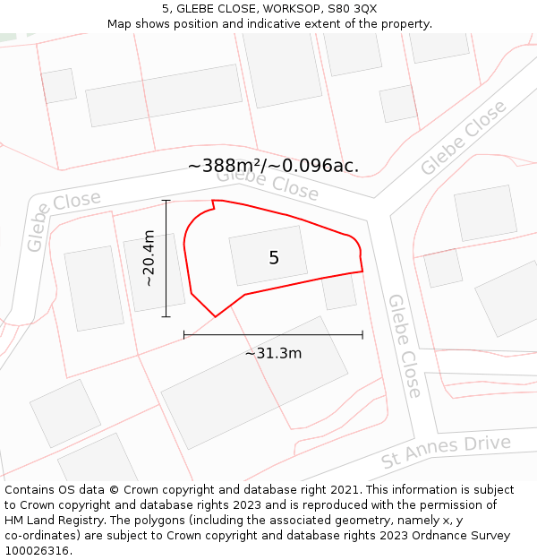 5, GLEBE CLOSE, WORKSOP, S80 3QX: Plot and title map