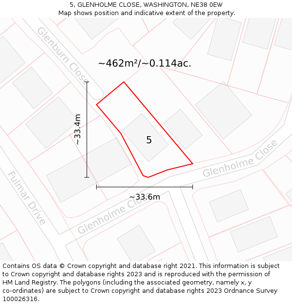 5, GLENHOLME CLOSE, WASHINGTON, NE38 0EW: Plot and title map