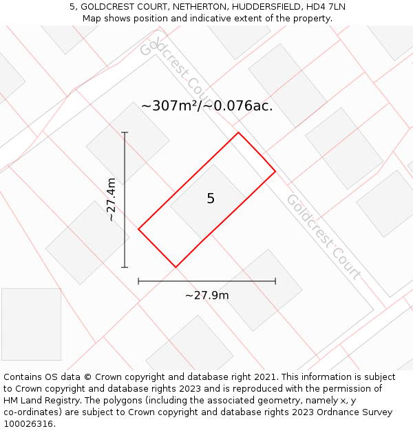 5, GOLDCREST COURT, NETHERTON, HUDDERSFIELD, HD4 7LN: Plot and title map