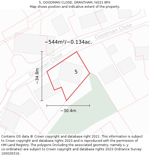 5, GOODMAN CLOSE, GRANTHAM, NG31 8PX: Plot and title map