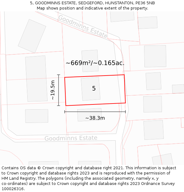 5, GOODMINNS ESTATE, SEDGEFORD, HUNSTANTON, PE36 5NB: Plot and title map