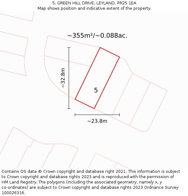 5, GREEN HILL DRIVE, LEYLAND, PR25 1EA: Plot and title map