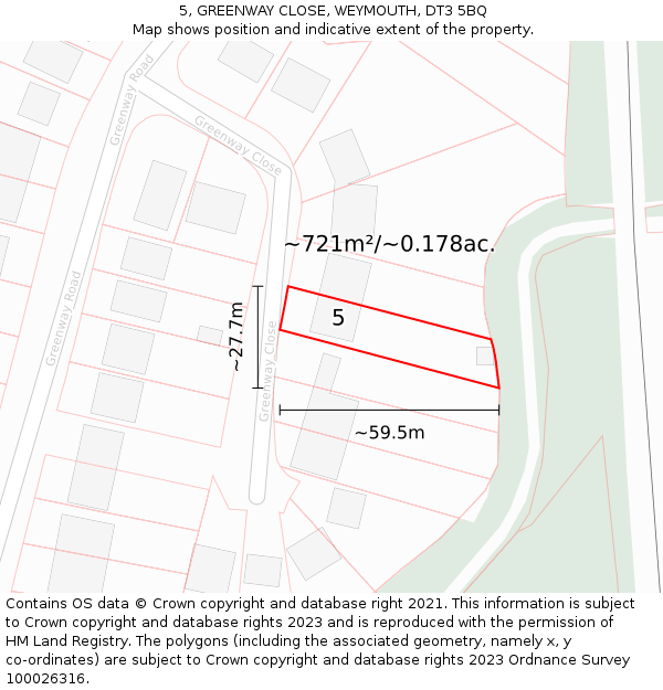 5, GREENWAY CLOSE, WEYMOUTH, DT3 5BQ: Plot and title map