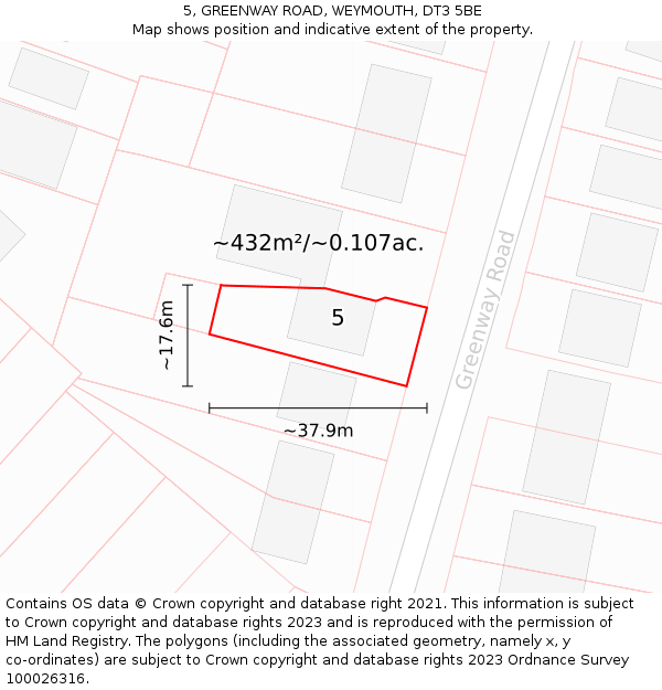 5, GREENWAY ROAD, WEYMOUTH, DT3 5BE: Plot and title map