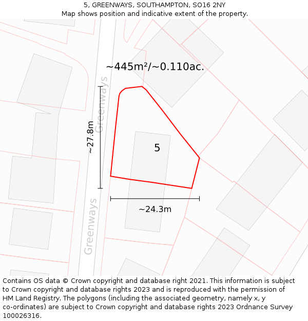 5, GREENWAYS, SOUTHAMPTON, SO16 2NY: Plot and title map