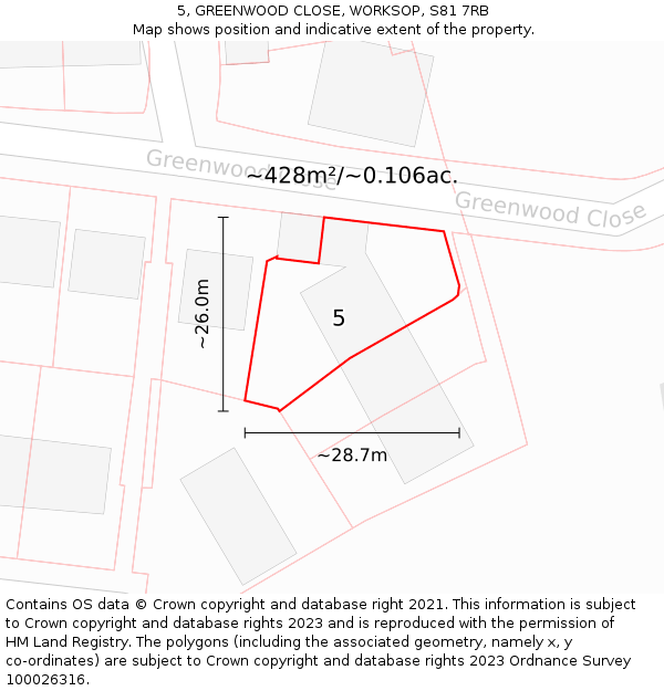 5, GREENWOOD CLOSE, WORKSOP, S81 7RB: Plot and title map