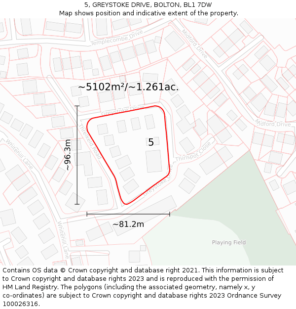 5, GREYSTOKE DRIVE, BOLTON, BL1 7DW: Plot and title map