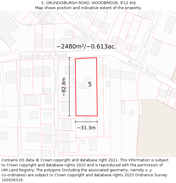 5, GRUNDISBURGH ROAD, WOODBRIDGE, IP12 4HJ: Plot and title map