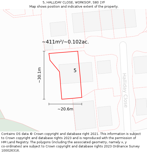 5, HALLIDAY CLOSE, WORKSOP, S80 1YF: Plot and title map