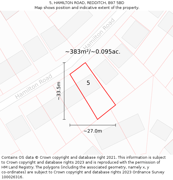 5, HAMILTON ROAD, REDDITCH, B97 5BD: Plot and title map