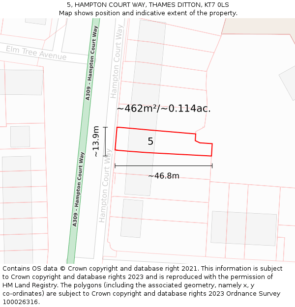 5, HAMPTON COURT WAY, THAMES DITTON, KT7 0LS: Plot and title map