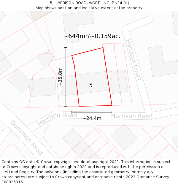 5, HARRISON ROAD, WORTHING, BN14 8LJ: Plot and title map