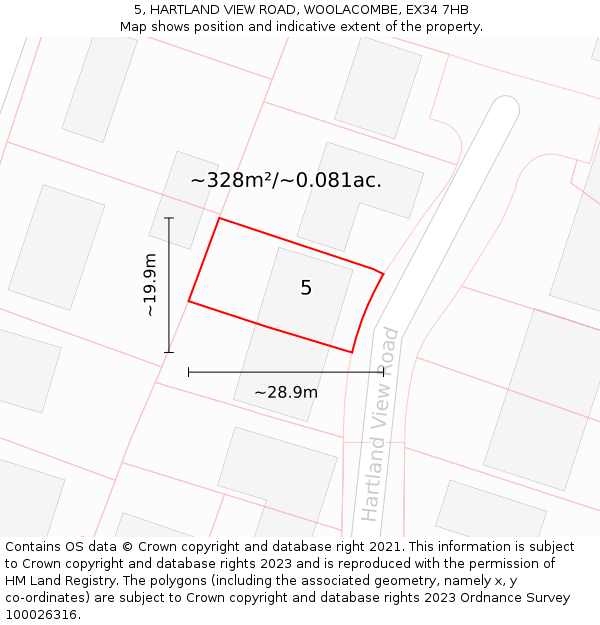 5, HARTLAND VIEW ROAD, WOOLACOMBE, EX34 7HB: Plot and title map