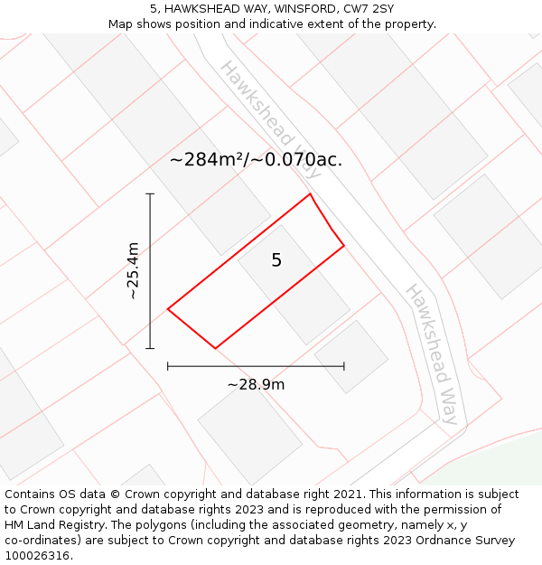 5, HAWKSHEAD WAY, WINSFORD, CW7 2SY: Plot and title map