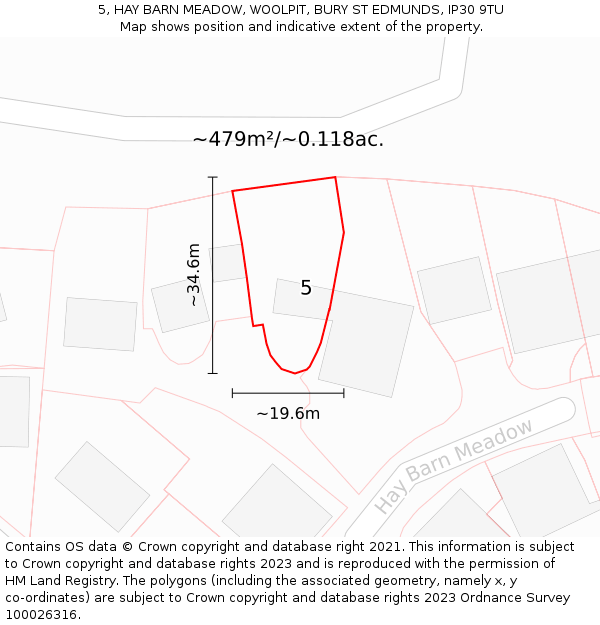 5, HAY BARN MEADOW, WOOLPIT, BURY ST EDMUNDS, IP30 9TU: Plot and title map