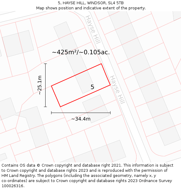 5, HAYSE HILL, WINDSOR, SL4 5TB: Plot and title map