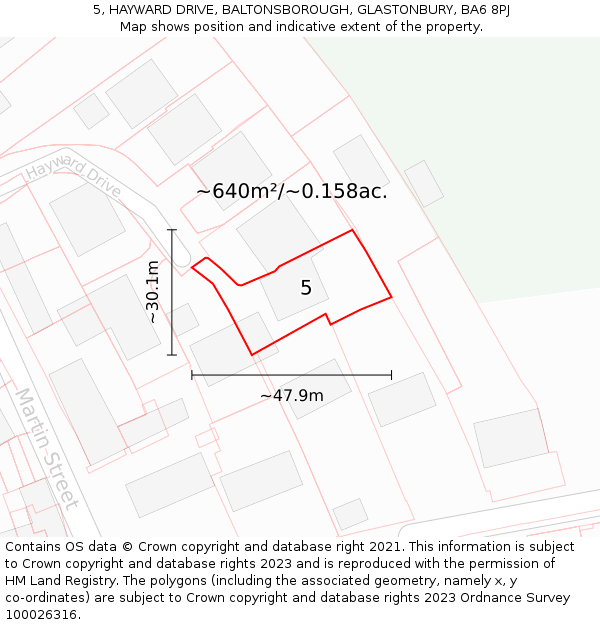 5, HAYWARD DRIVE, BALTONSBOROUGH, GLASTONBURY, BA6 8PJ: Plot and title map