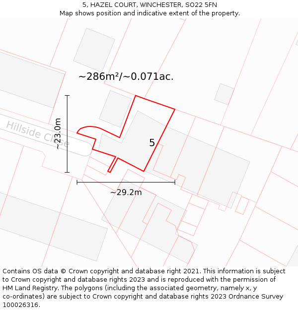 5, HAZEL COURT, WINCHESTER, SO22 5FN: Plot and title map