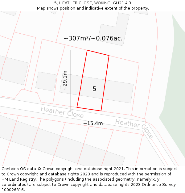 5, HEATHER CLOSE, WOKING, GU21 4JR: Plot and title map