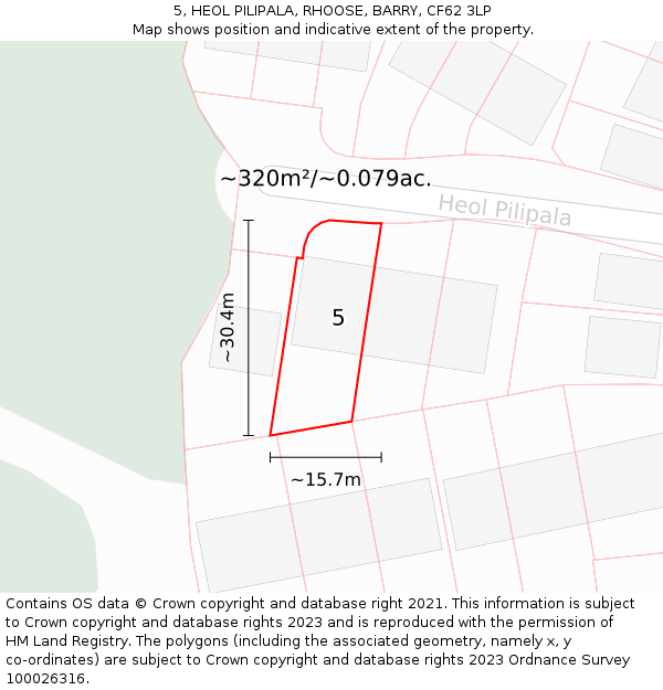 5, HEOL PILIPALA, RHOOSE, BARRY, CF62 3LP: Plot and title map