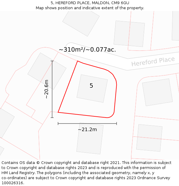 5, HEREFORD PLACE, MALDON, CM9 6GU: Plot and title map