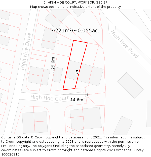 5, HIGH HOE COURT, WORKSOP, S80 2PJ: Plot and title map