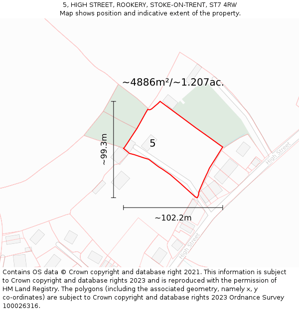 5, HIGH STREET, ROOKERY, STOKE-ON-TRENT, ST7 4RW: Plot and title map