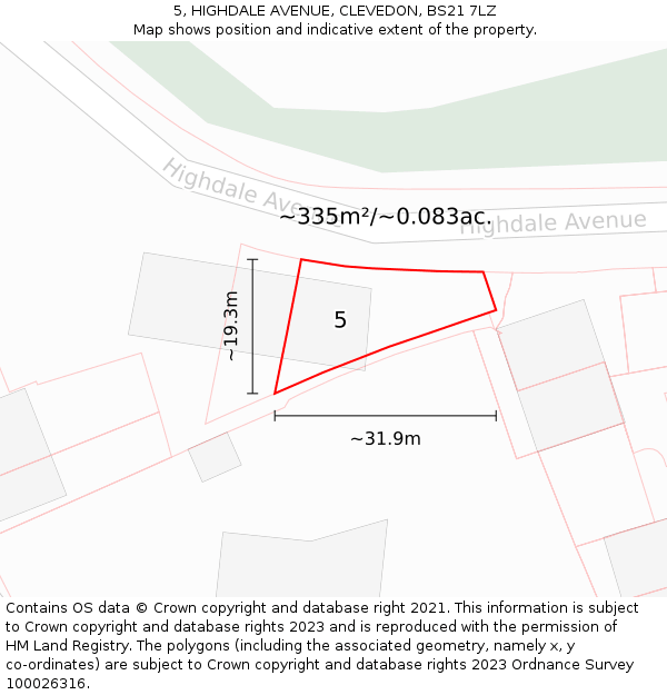 5, HIGHDALE AVENUE, CLEVEDON, BS21 7LZ: Plot and title map