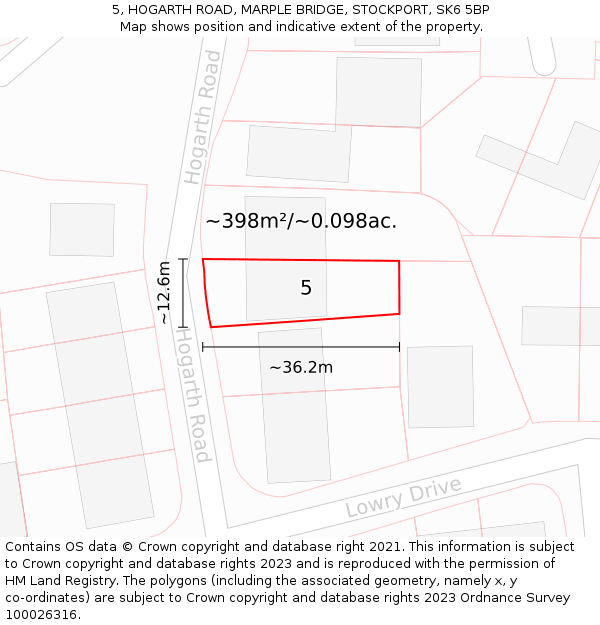 5, HOGARTH ROAD, MARPLE BRIDGE, STOCKPORT, SK6 5BP: Plot and title map