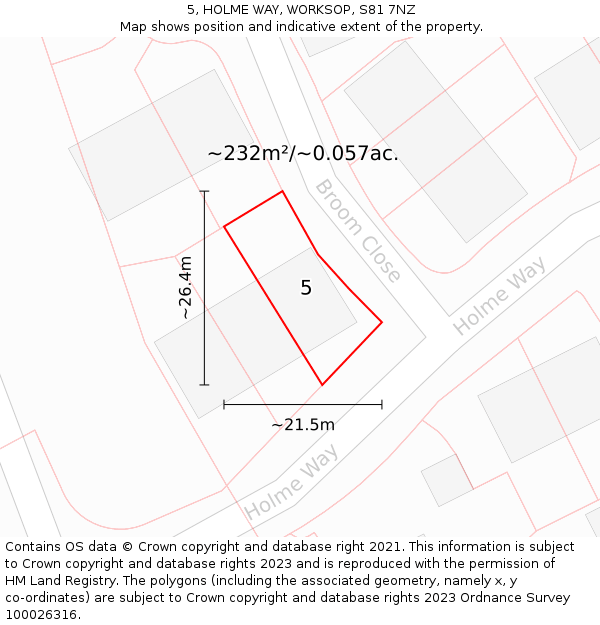 5, HOLME WAY, WORKSOP, S81 7NZ: Plot and title map