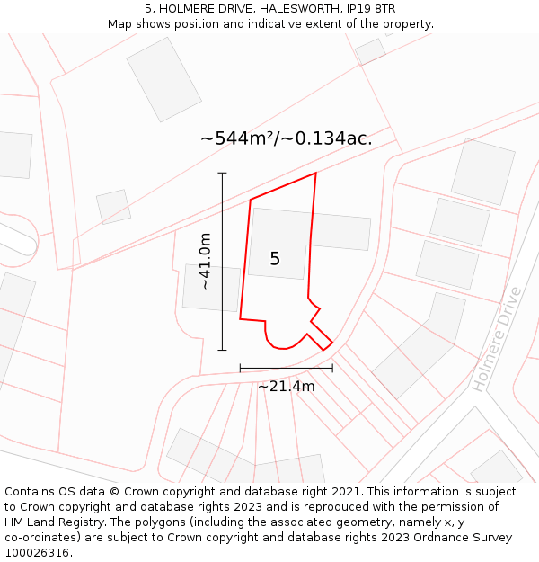 5, HOLMERE DRIVE, HALESWORTH, IP19 8TR: Plot and title map