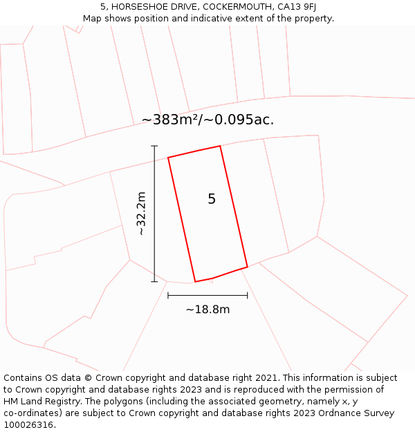 5, HORSESHOE DRIVE, COCKERMOUTH, CA13 9FJ: Plot and title map