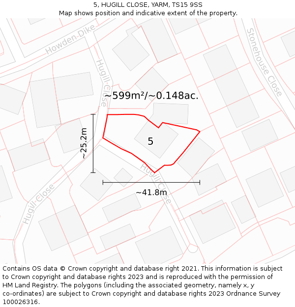 5, HUGILL CLOSE, YARM, TS15 9SS: Plot and title map