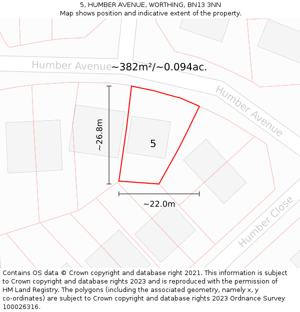 5, HUMBER AVENUE, WORTHING, BN13 3NN: Plot and title map