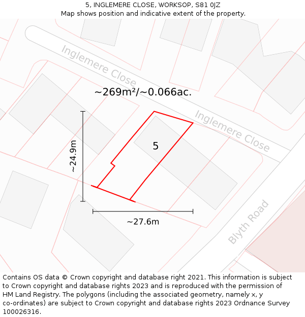 5, INGLEMERE CLOSE, WORKSOP, S81 0JZ: Plot and title map