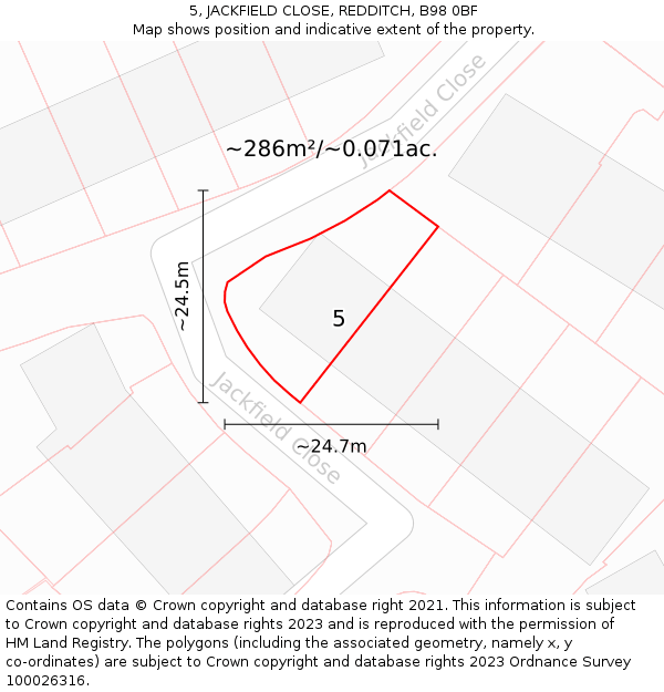5, JACKFIELD CLOSE, REDDITCH, B98 0BF: Plot and title map