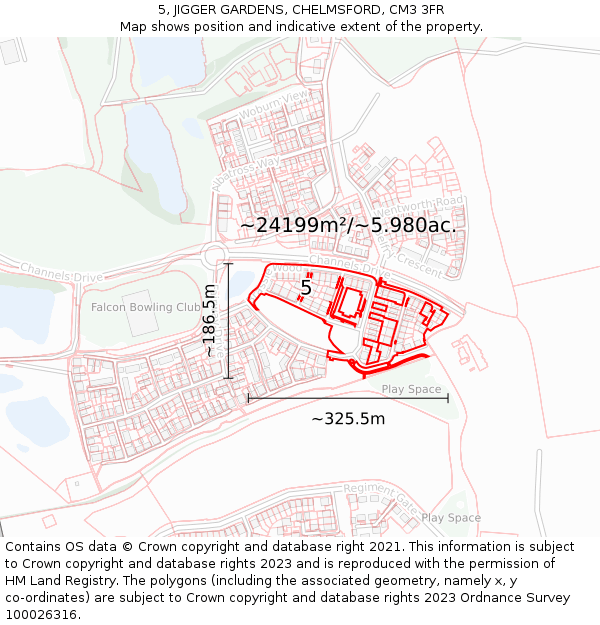 5, JIGGER GARDENS, CHELMSFORD, CM3 3FR: Plot and title map